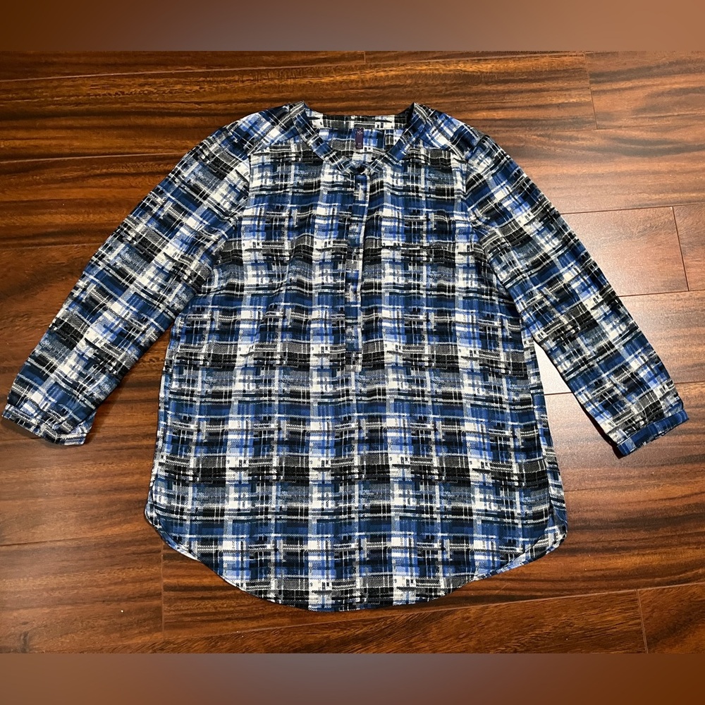 NYDJ women’s extra small blouse, pintuck, plaid blue